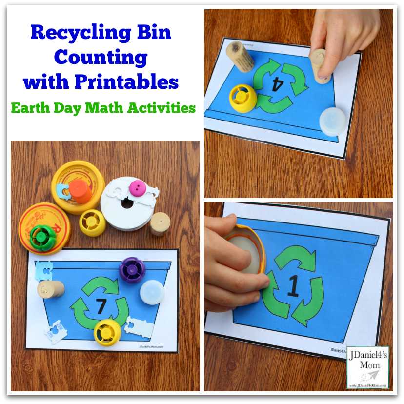 Earth Day Math Activities - Recycling Bin Counting with Printables 