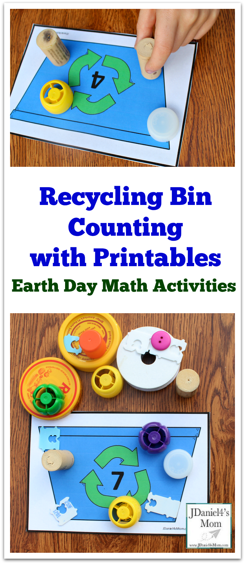 Earth Day Math Activities -Recycling Bin Counting with Printables : Kids will love exploring numbers with small counters.