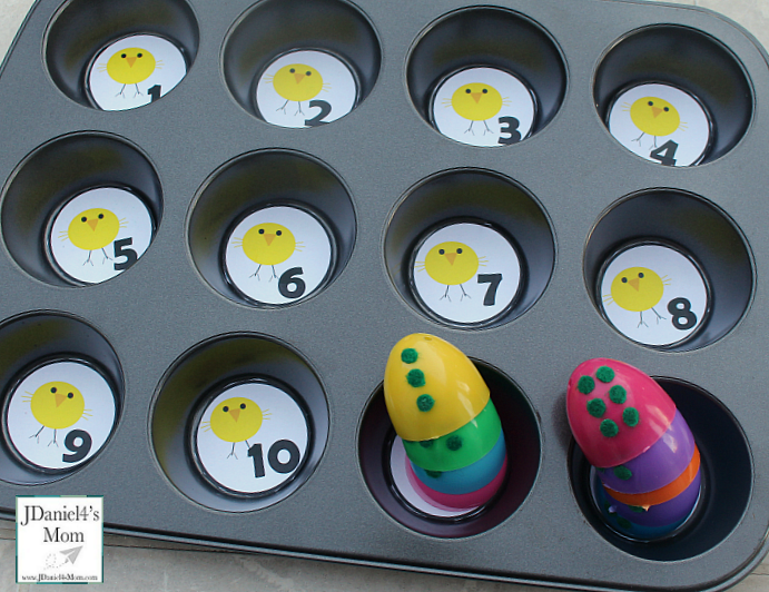 Plastic Egg Activities - Muffin Tin and Egg Number Match Eggs Stacked