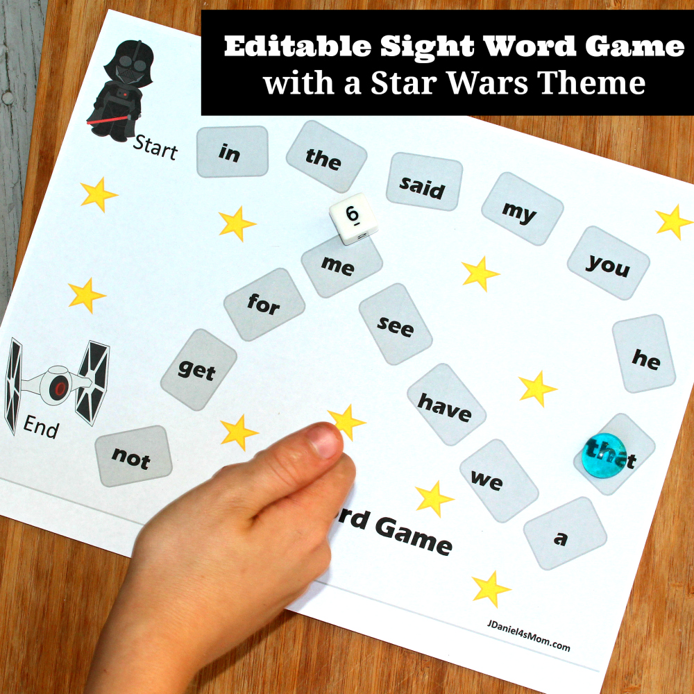Editable Sight Word Game with a Star Wars Theme