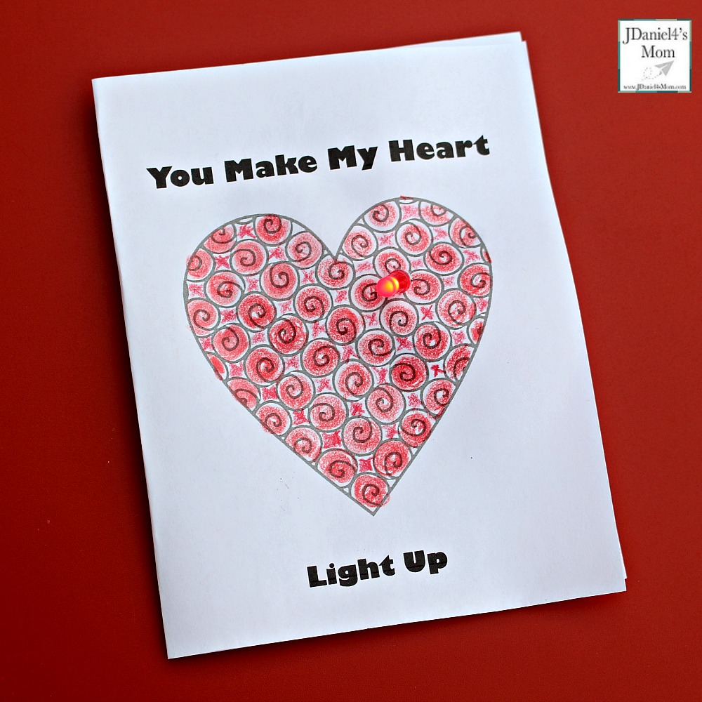 Electric Circuit Kids Valentine Card with Lamp in Place