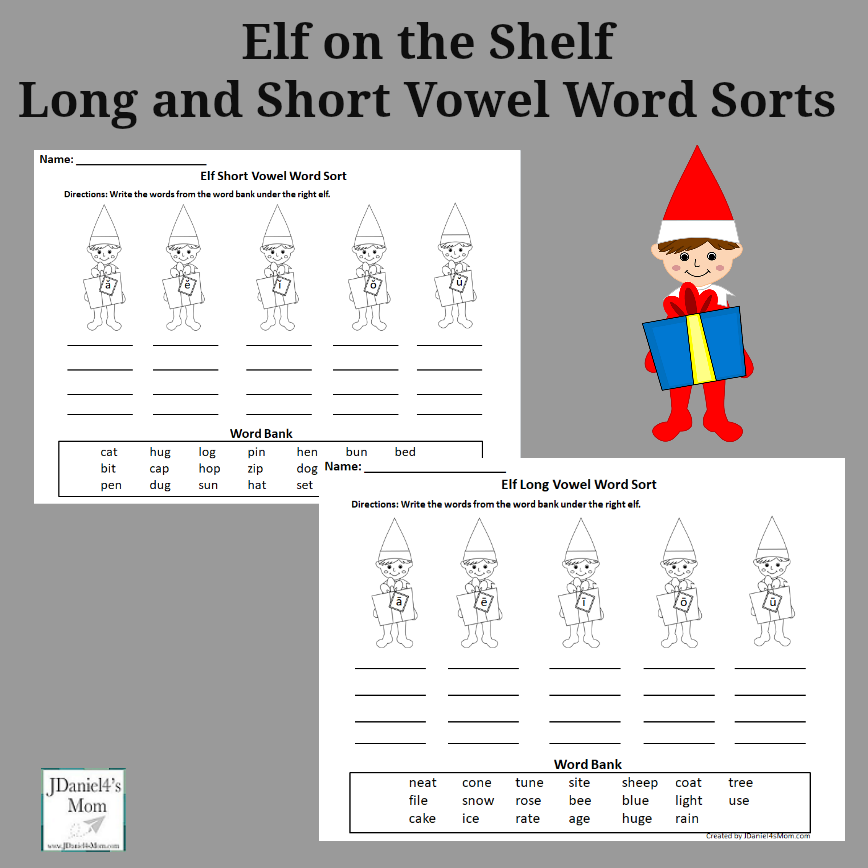 Elf on the Shelf Long and Short Vowel Word Sorts