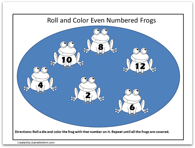 Frog Coloring Pages and Learning Activities- Life Cycle of a Frog Coloring Page- Roll and Color Even Numbered Frogs