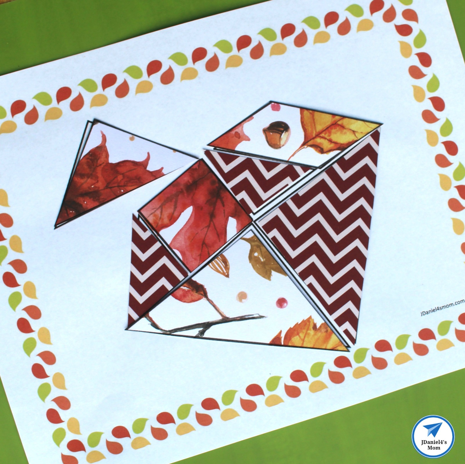 Fall-Themed Printable Tangram Puzzles - Completed Acorn Pattern