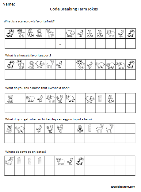 Farm Jokes Code Breaking Puzzle Activity with Printable Worksheets - This what page one looks like.