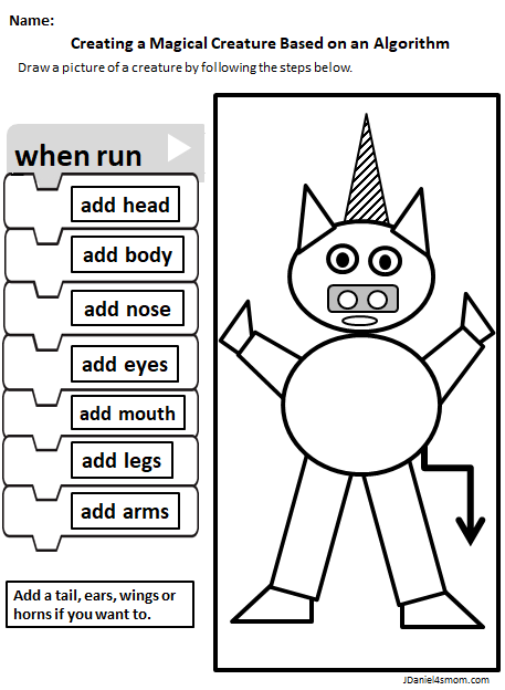 Magical Creatures STEM Coding Algorithm Drawing Activity - Completed Magical Creature