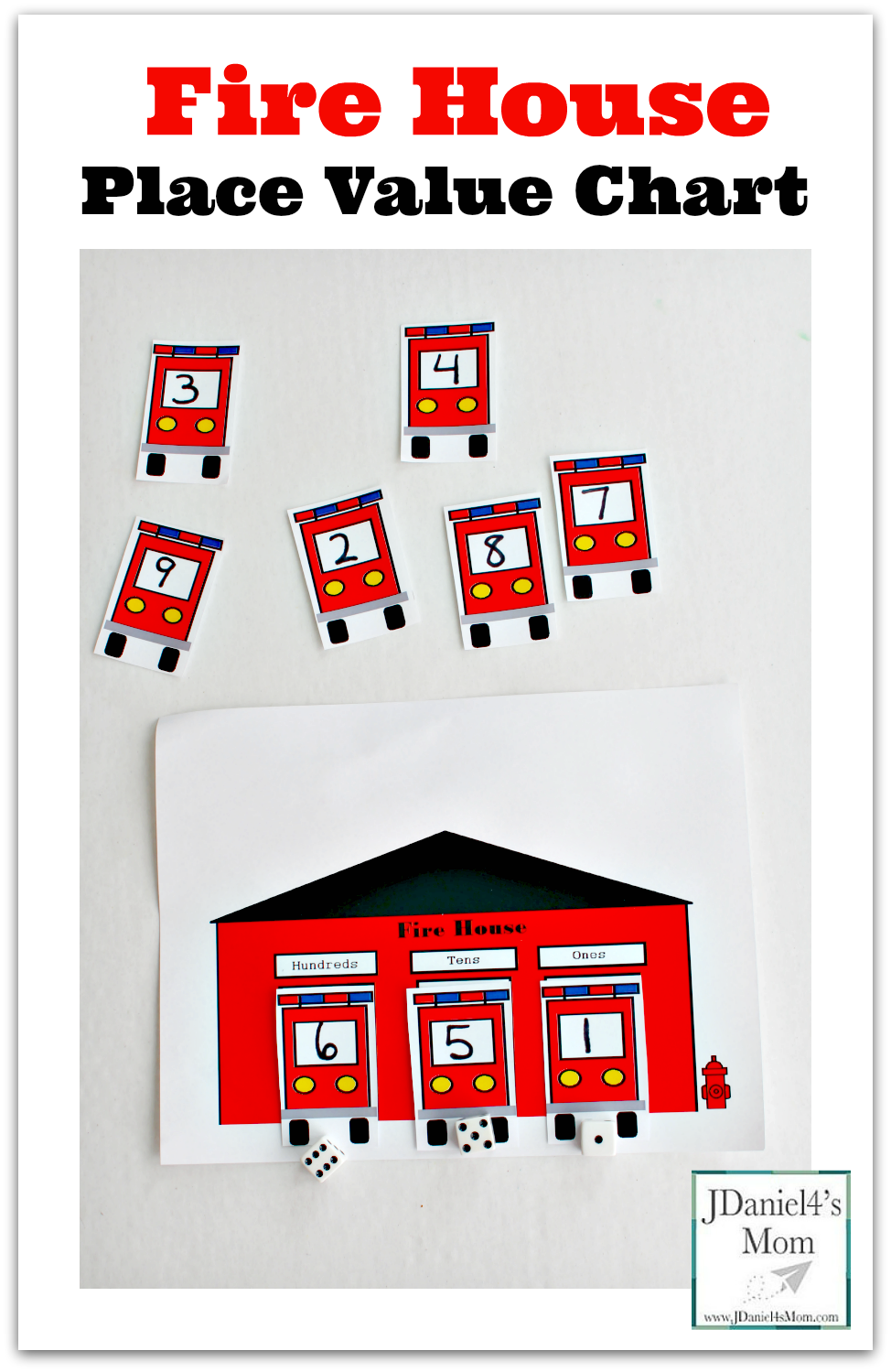 These fire house themed place value charts with number trucks would be great to work with in a center or with your children at home. There is a two digit place value chart and a three digit place value chart in this set.