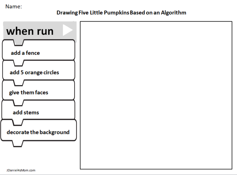 Drawing Five Little Pumpkins Based on an Algorithm Worksheet ...