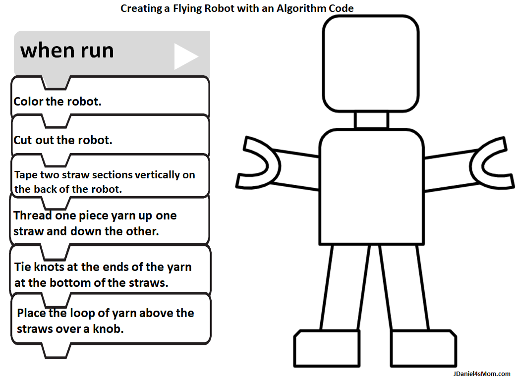 Flying Robot Printable STEAM Activity with Blockly Block Building Directions Worksheet