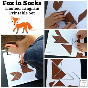 Fox in Socks Themed Tangram Printable Set - There are four tangram patterns in this set.