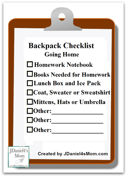 Free Pintables Backpack Checklist- Going to School and Coming Home 