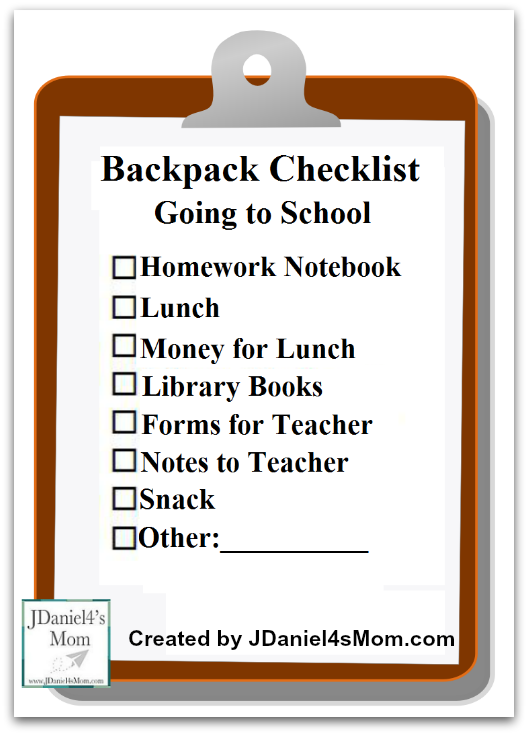 Free Pintables Backpack Checklist- Going to School and Coming Home