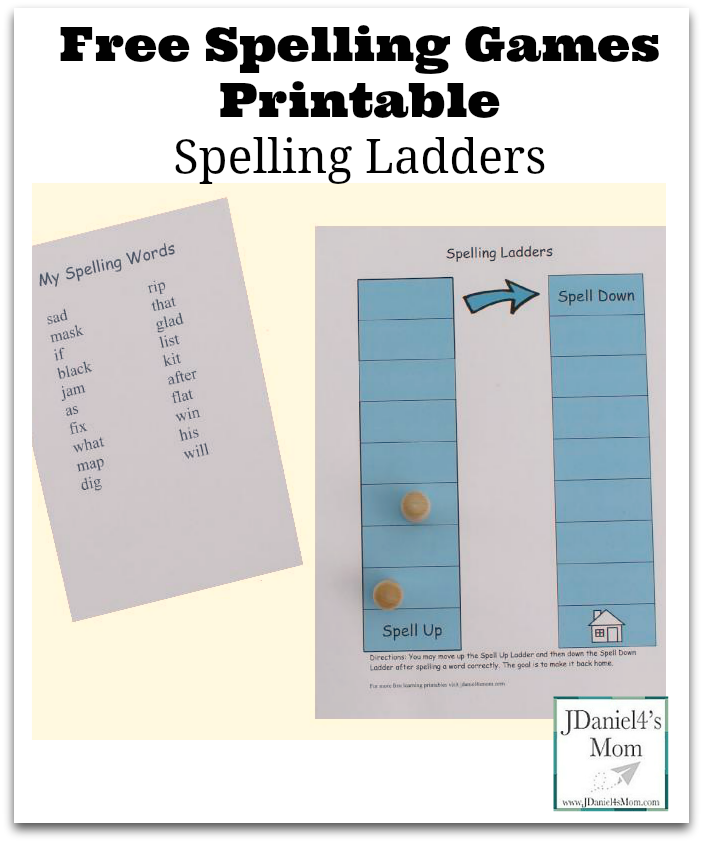 Free Spelling Games Printable- Children move up and down the spelling ladders as they work on their spelling words.