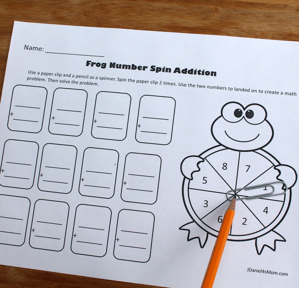 Free Frog Number Spin Addition Worksheet Set