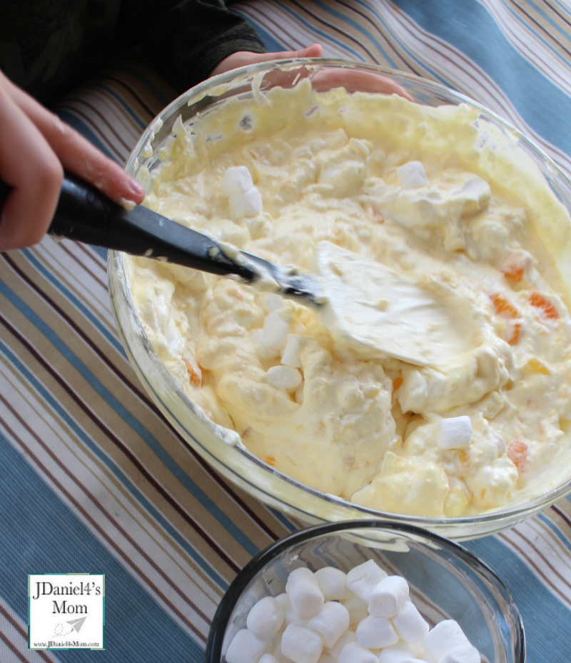 Fruity Marshmallow Cloud Fluff - Your children will have fun folding in the ingredients.