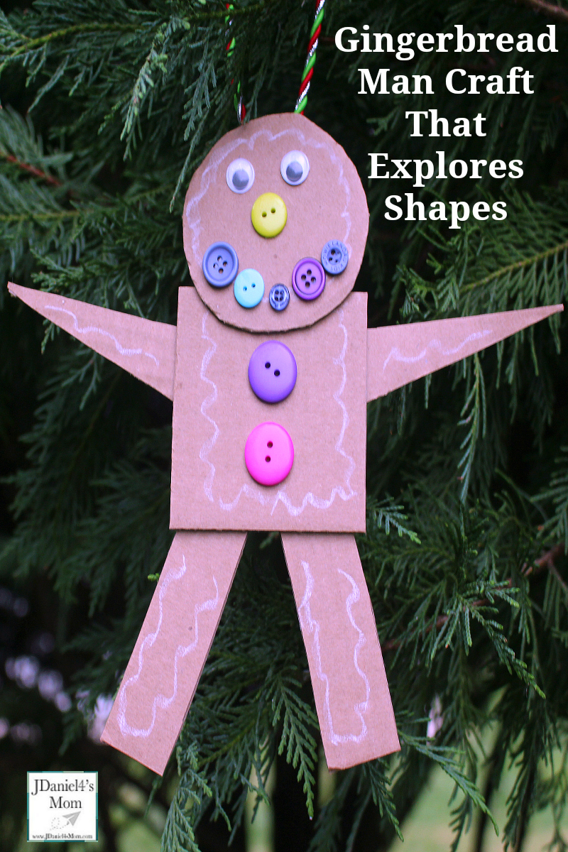 Gingerbread Man Craft That Explores Shapes- Your children at home or students at school will creating a gingerbread man with shapes. Later they can decorate the gingerbread man with buttons and wiggly eyes.