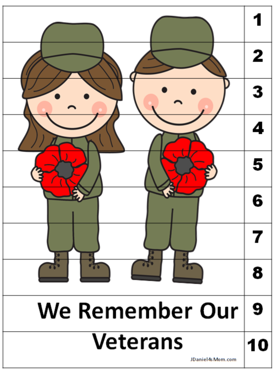 Hands-On Counting Activities for Veteran's Day 1-10 
