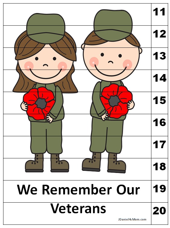 Hands-On Counting Activities for Veteran's Day 11-20