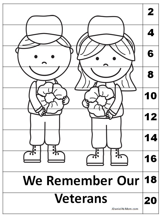 Hands-On Counting Activities for Veteran's Day Skip Counting by 2's Ready to Color Puzzle