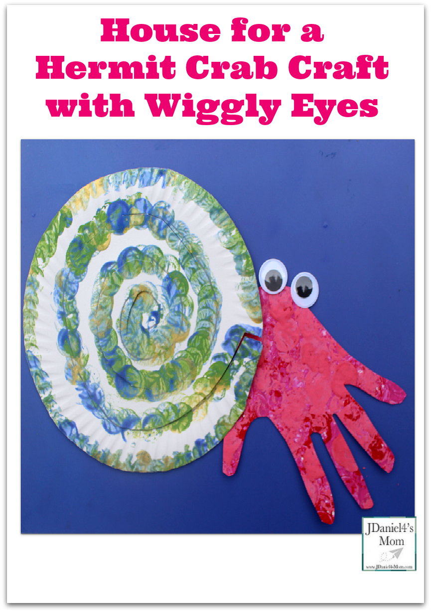 House for a Hermit Crab Craft with Wiggly Eyes - Children can work on tracing, stamping, drawing and cutting while creating this fun fine motor paper plate craft.