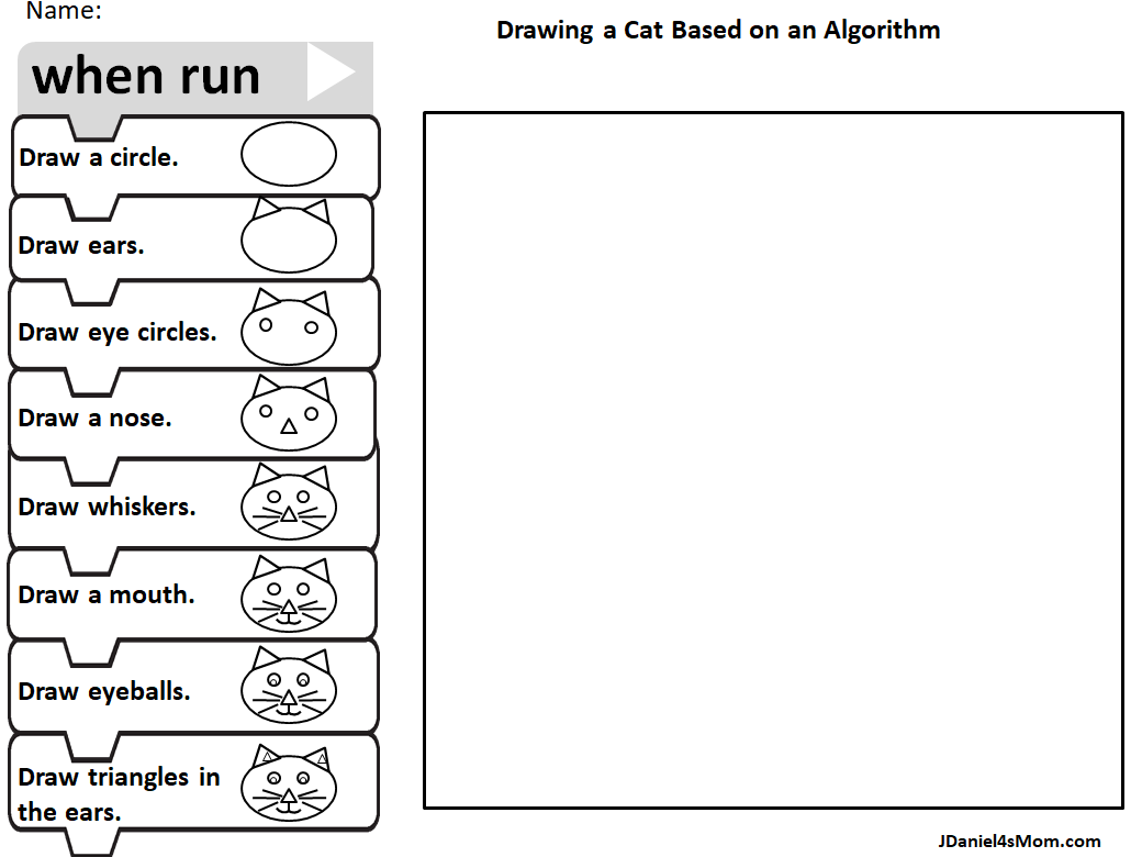 How to Draw a Cat with an Algorithm- This worksheet features words and pictures