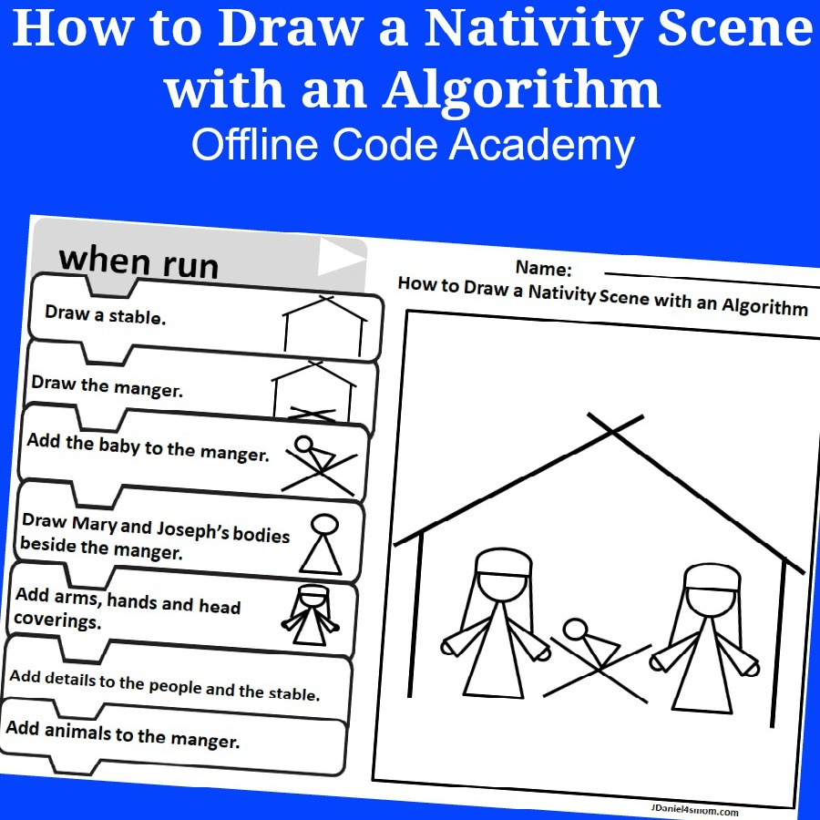 How to Draw a Nativity Scene with an Algorithm Coding with Blockly Blocks Worksheet