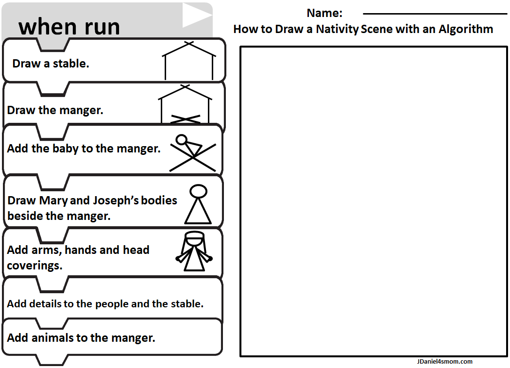 Offline Coding Academy- How to Draw a Nativity Scene with an Algorithm Worksheet