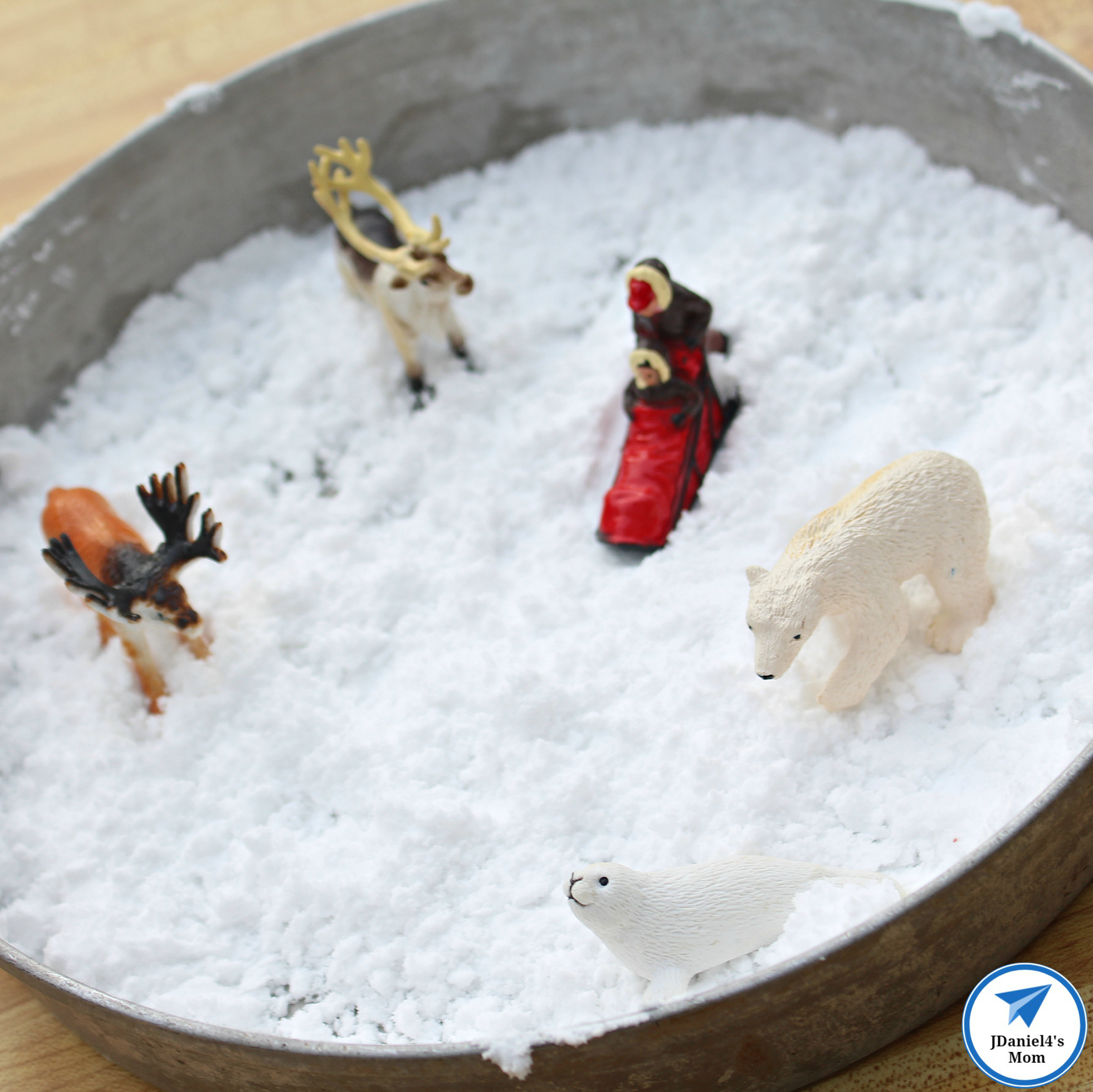 How to Make Fake Snow Recipes and Algorithm Activity with Baking Soda Close Up of Snow Scene with Safari Ltd. Figures