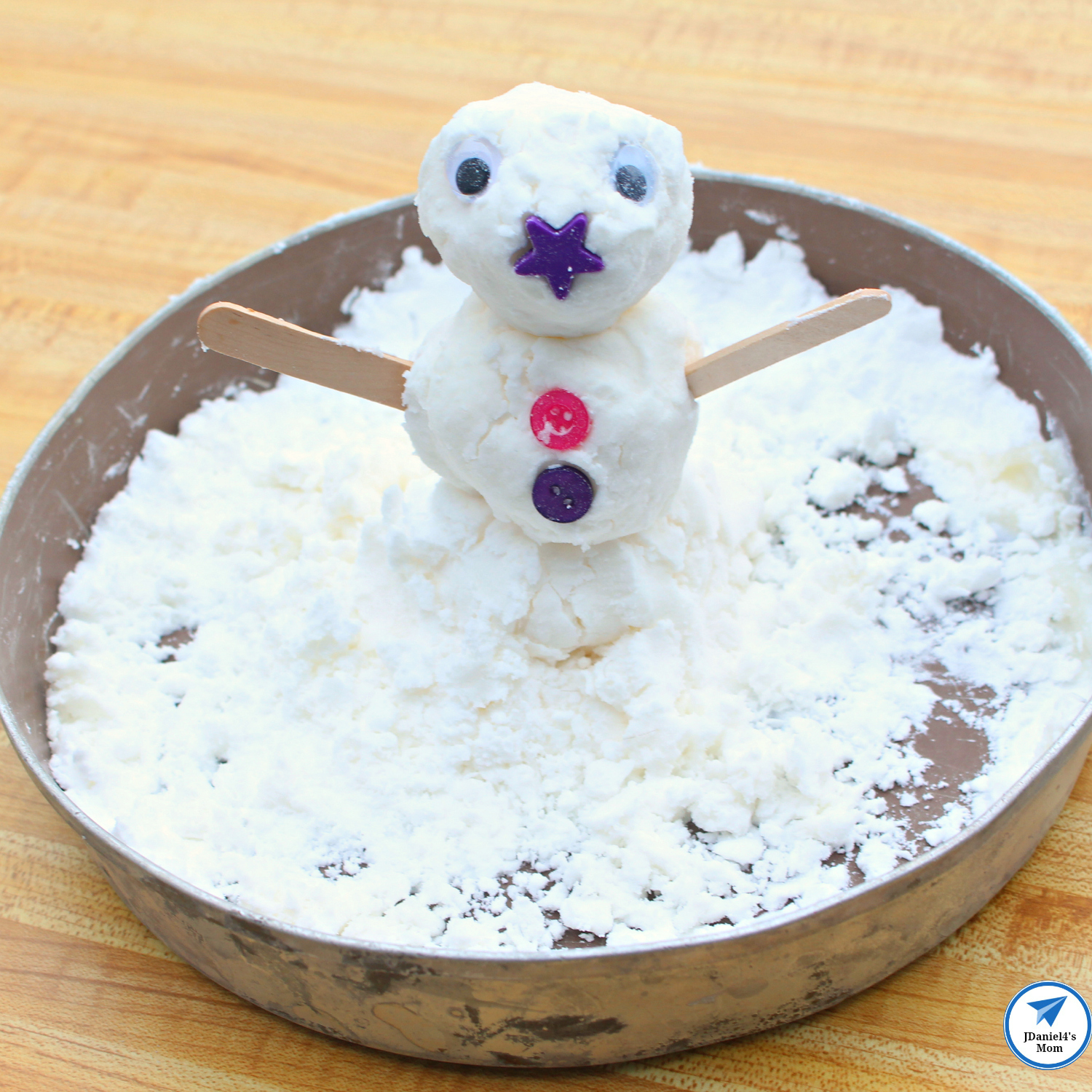 How to Make Fake Snow Recipes and Algorithm Activity with Baking Soda and Hair Conditioner-Close Up of Snowman Facing Front