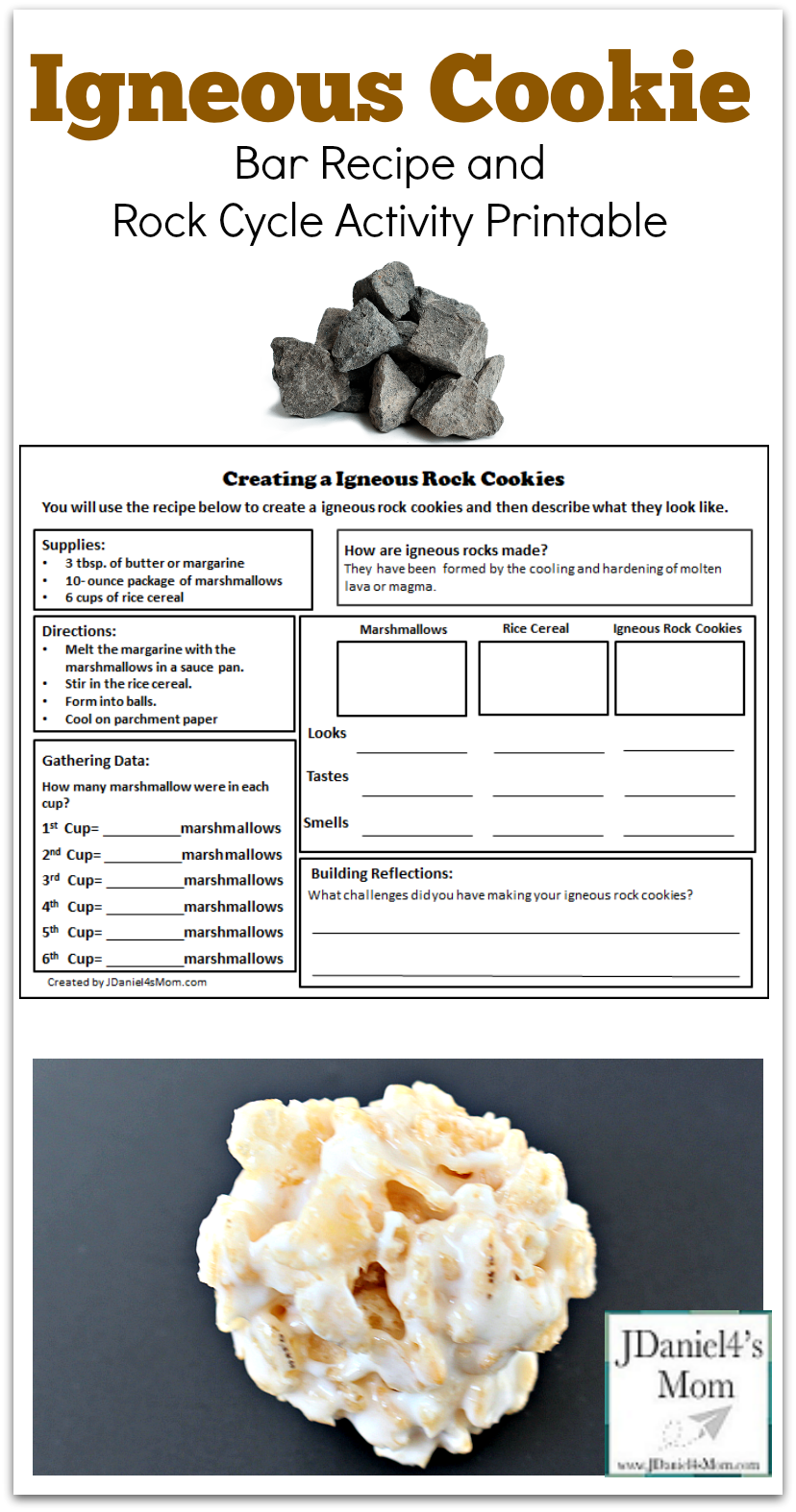 Igneous Cookie Bar Recipe and Rock Cycle Activity Printable - This is the third in a series of three rock themed recipes for kids to make. Each has its on recipe and exploration printable.