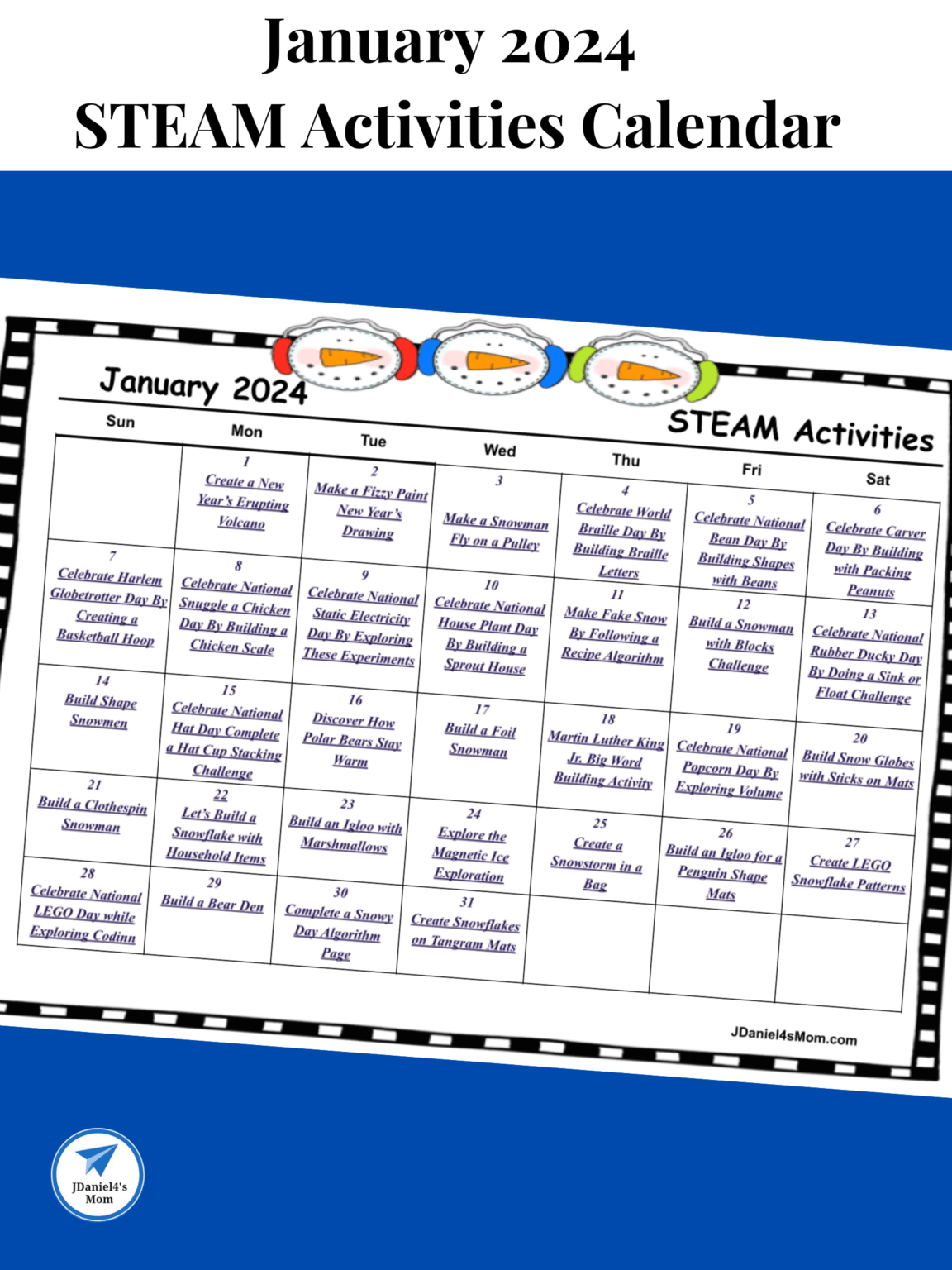 Steam Activity Map January STEAM Activities Calendar 2024 - JDaniel4s Mom