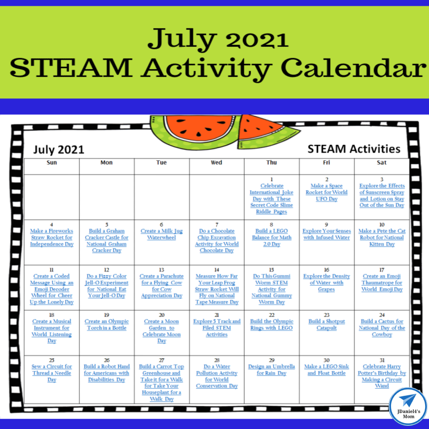 July 2021 STEAM Calendar Square