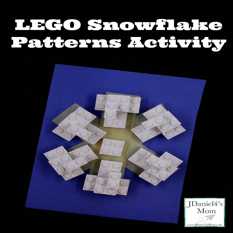 Building LEGO snowflake patterns on a simple snowflake outline gives kids the opportunity to explore symmetry.