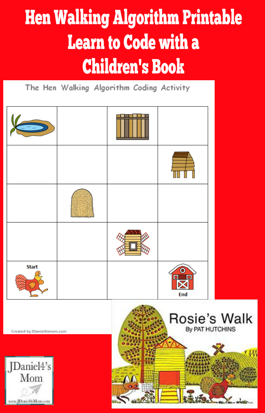 Learn to Code with a Children's Book - Hen Walking Algorithm Based on Rosie's Walk : Your children will work on connecting the landmarks in the book to create a story map or algorithm.