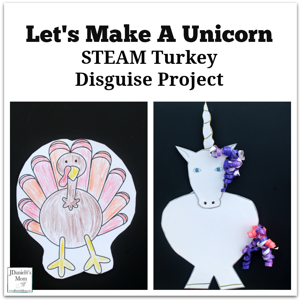 Let's Make a Unicorn STEAM Turkey Disguise Project - Actually children can design a variety of disguises for a turkey. This printable set includes a turkey template, planning document and idea chart.