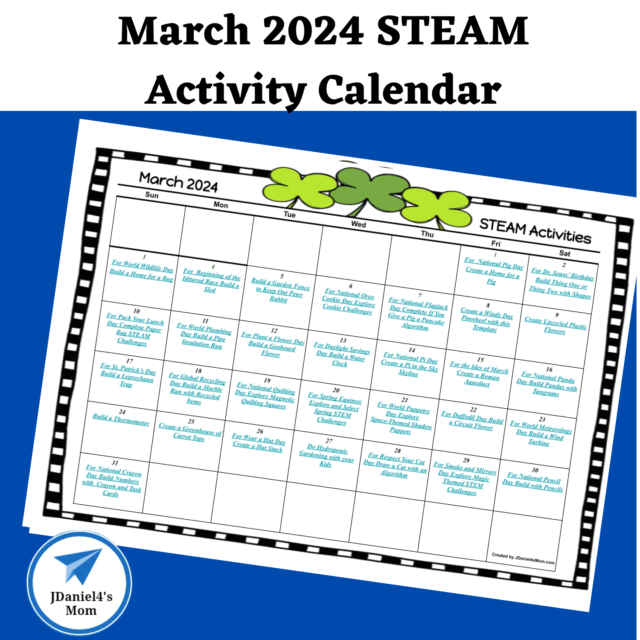 March 2024 STEAM Activity Calendar - JDaniel4s Mom