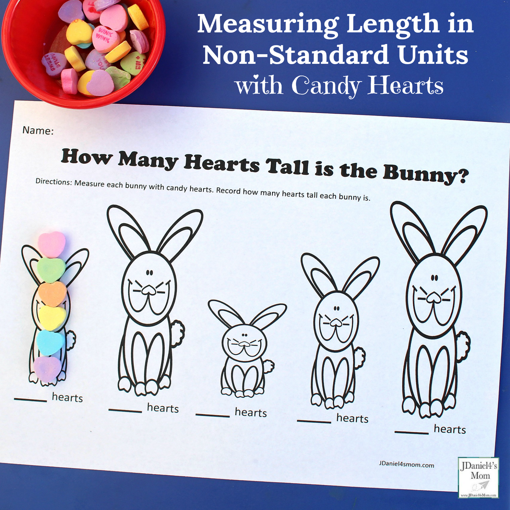 Measuring Length in Non-Standard Units with Candy Hearts - A free set of printables is available.