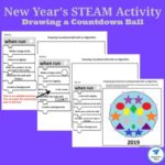 New Year's STEAM Activity Drawing a Countdown Ball Three Worksheet Set