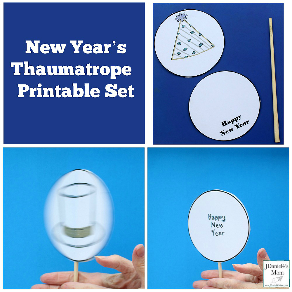 New Year's Thaumatrope Printable Set - Children at home and students at school can select from four designs for their thaumatrope.