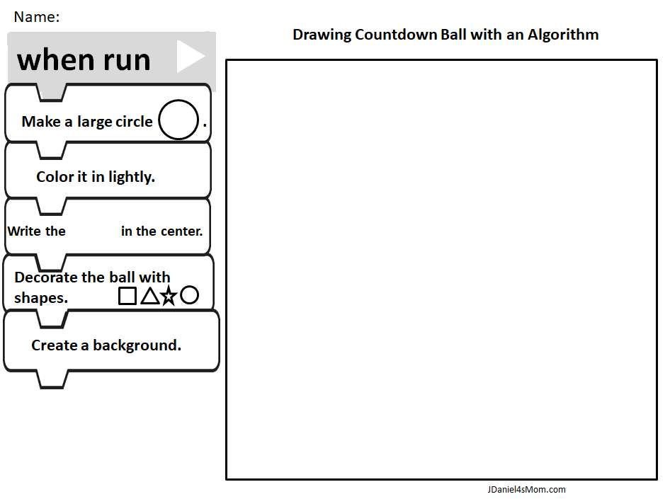New Year's STEAM Activity- Drawing a Countdown Ball Worksheet with Editable Year Box