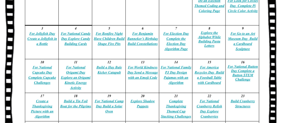 November 2024 STEAM Activities Calendar