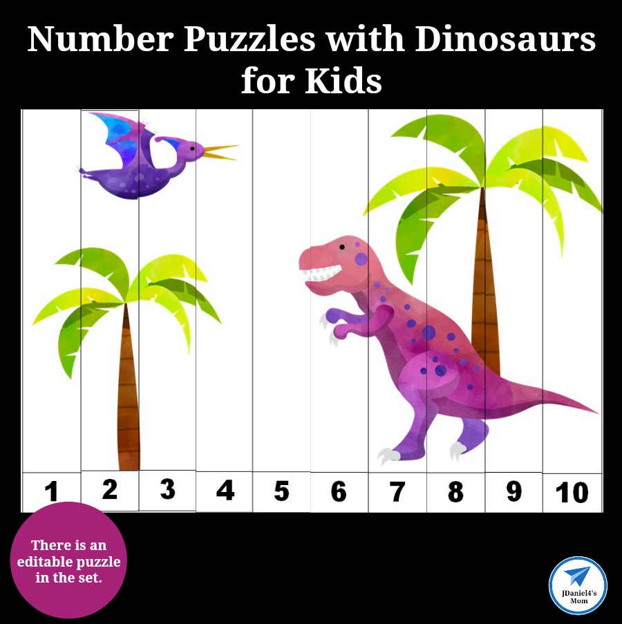 Number Puzzles with Dinosaurs for Kids