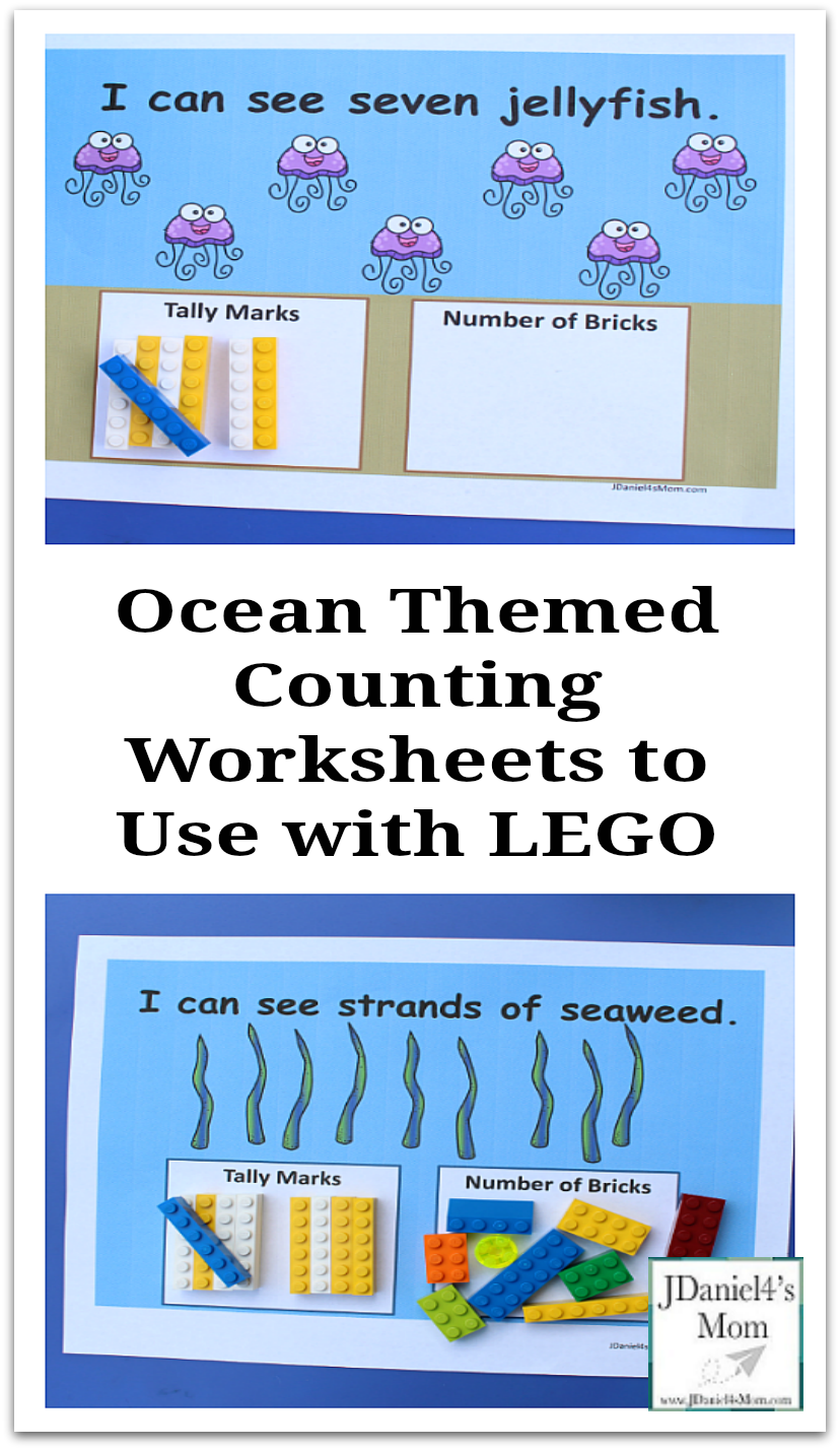 Ocean Themed Counting Worksheets to Use with LEGO- This set includes worksheets for numbers one thru ten for kids to explore. Counting with one to one correspondence and tally marks. There is even a fun way to double check your answers.