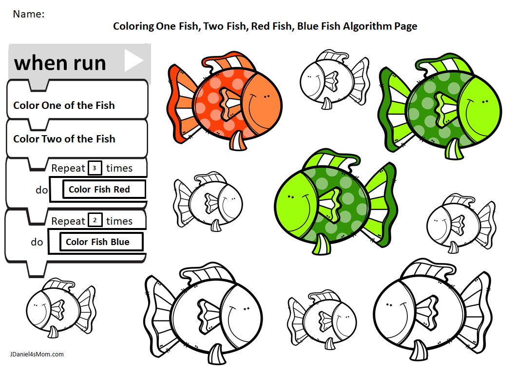 Offline Coding Academy- Coding One Fish, Two Fish, Red Fish, Blue Fish Algorithm Page