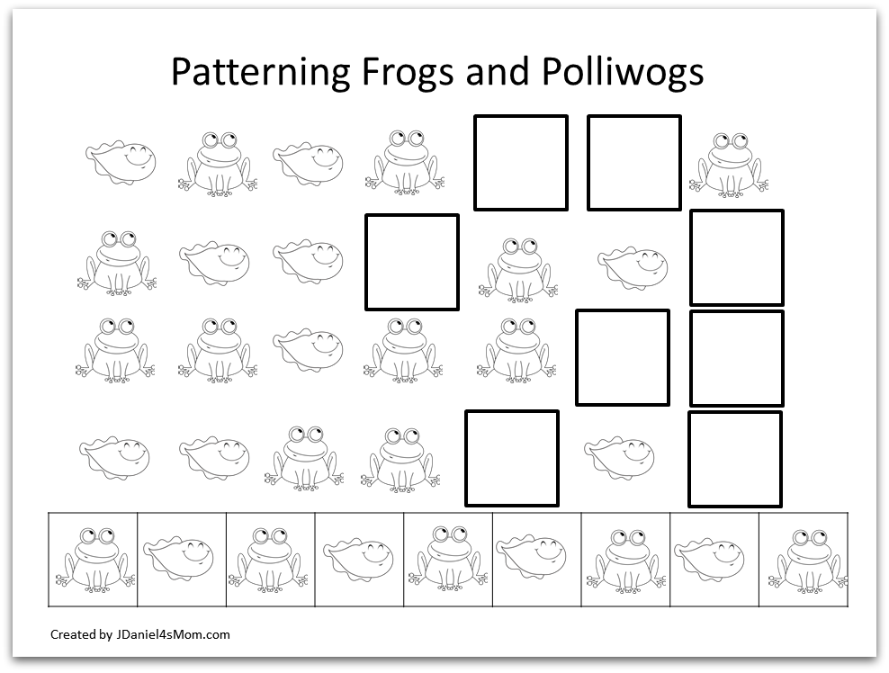 Frog Coloring Pages and Learning Activities- Life Cycle of a Frog Coloring Page- Patterning Frogs