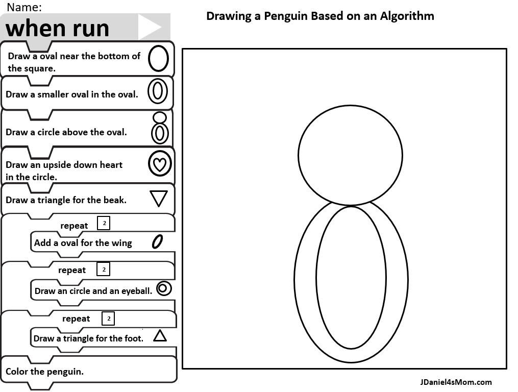 How to Draw a Penguin with an Algorithm Printable- Adding a Head