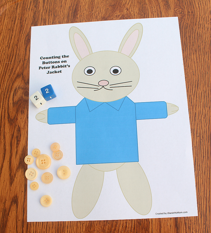 Peter Rabbit Counting Space with Buttons and Dice