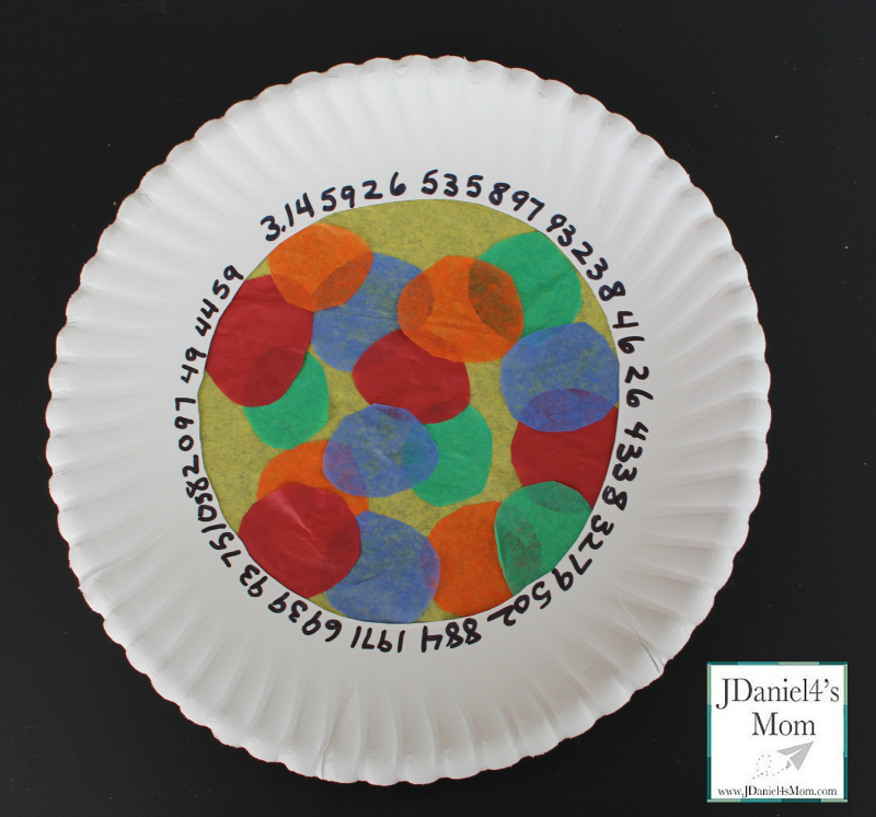 Pi Day Paper Plate Craft - This craft features some of the numbers in Pi, the Pi sign and loads of circles.