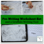 Pre Writing Worksheet Set and a Gruffalo Writing Tool - This set includes dotted line tracing sheets and solid line tracing sheets for kids to use as guides or to trace on.