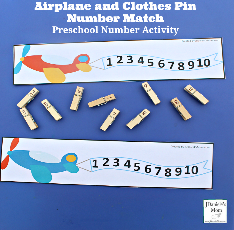 Preschool Number Activity- Airplane and Clothes Pin Number Match